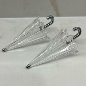 Rare Clear Vintage Umbrella Salt and Pepper Shaker Set Silver Handles